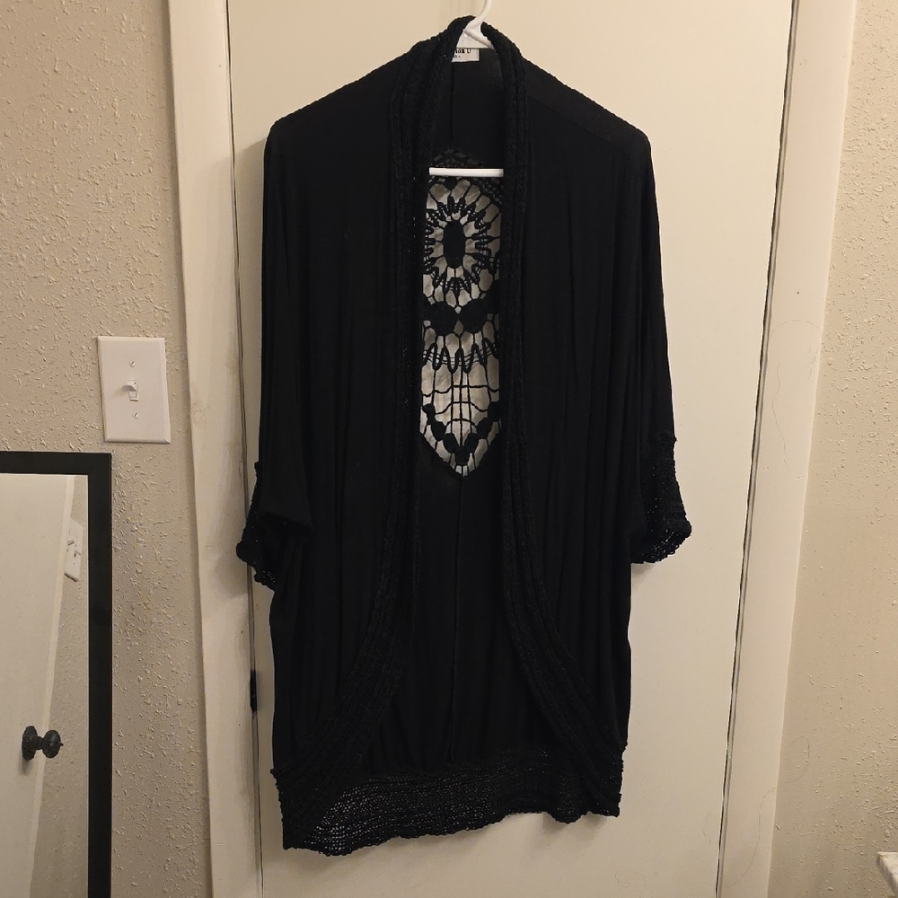 Black Open-Front Lace Cardigan